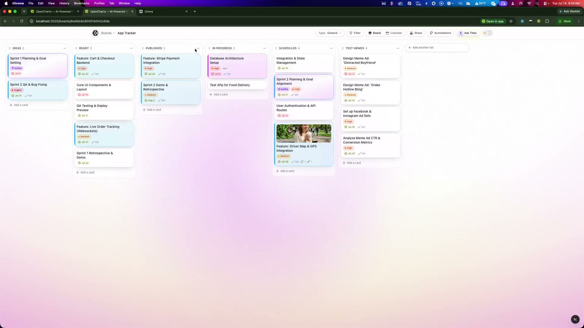 Theo Boards kanban and scheduling calendar