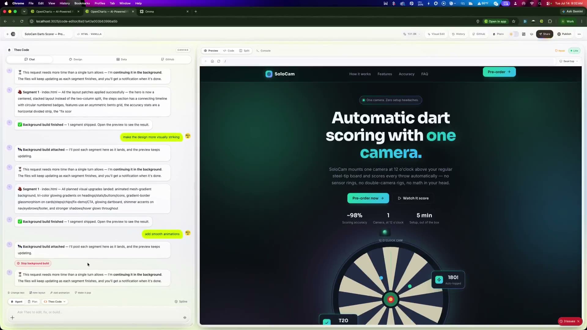Full-stack AI Code Canvas with live preview