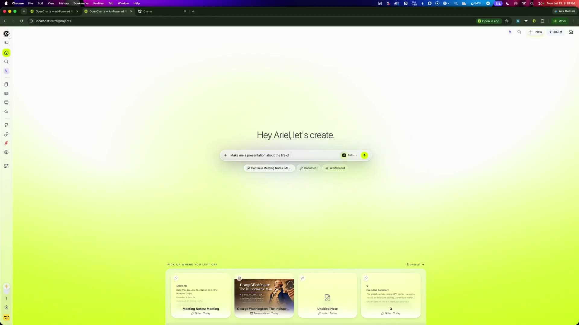 OpenCharts unified workspace dashboard