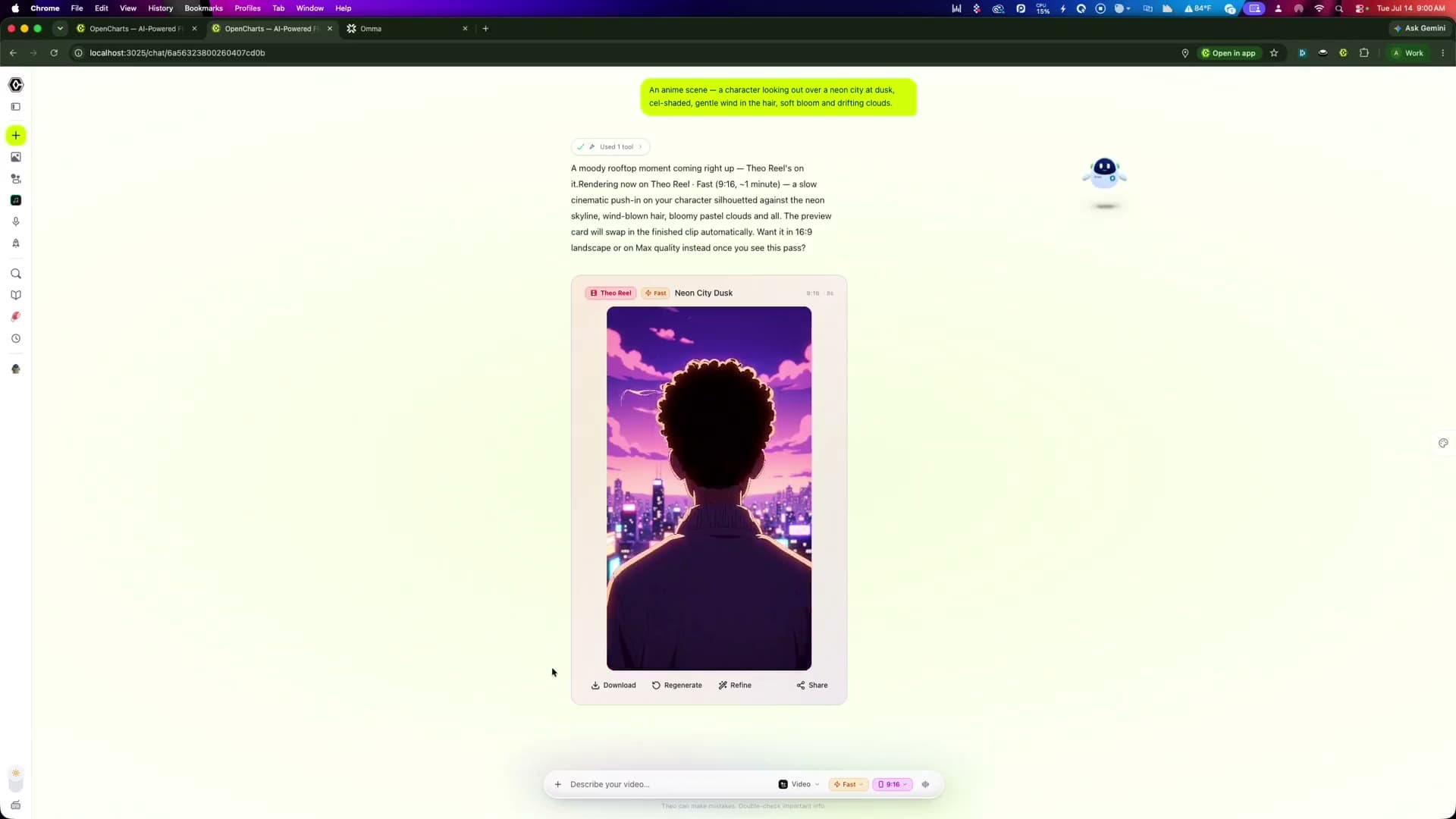 AI video created in chat with Theo Reel