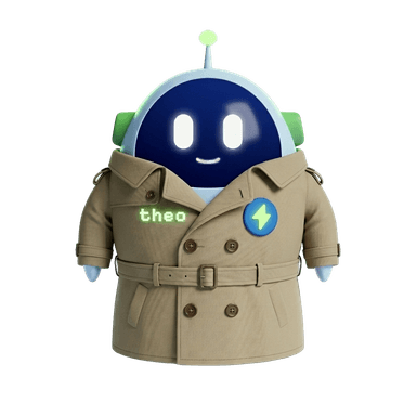 Theo Stealth — AI private mode mascot in a detective trench coat