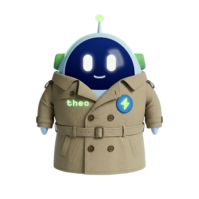 Theo Stealth — AI private mode mascot wearing a detective trench coat