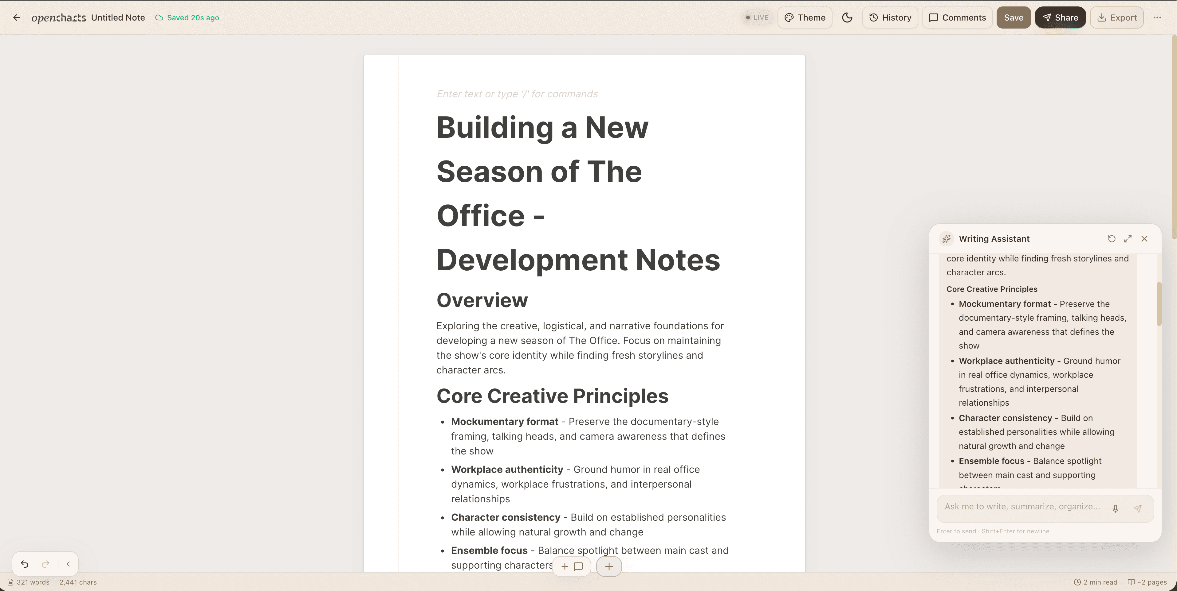 OpenCharts notes canvas